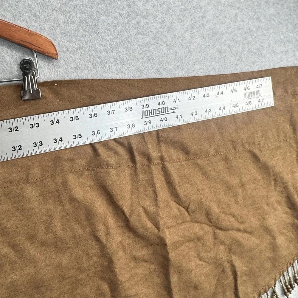 Vintage Faux Suede Beaded Curtain Valance Panels Set of 2 Brown Wood Bead Fringe